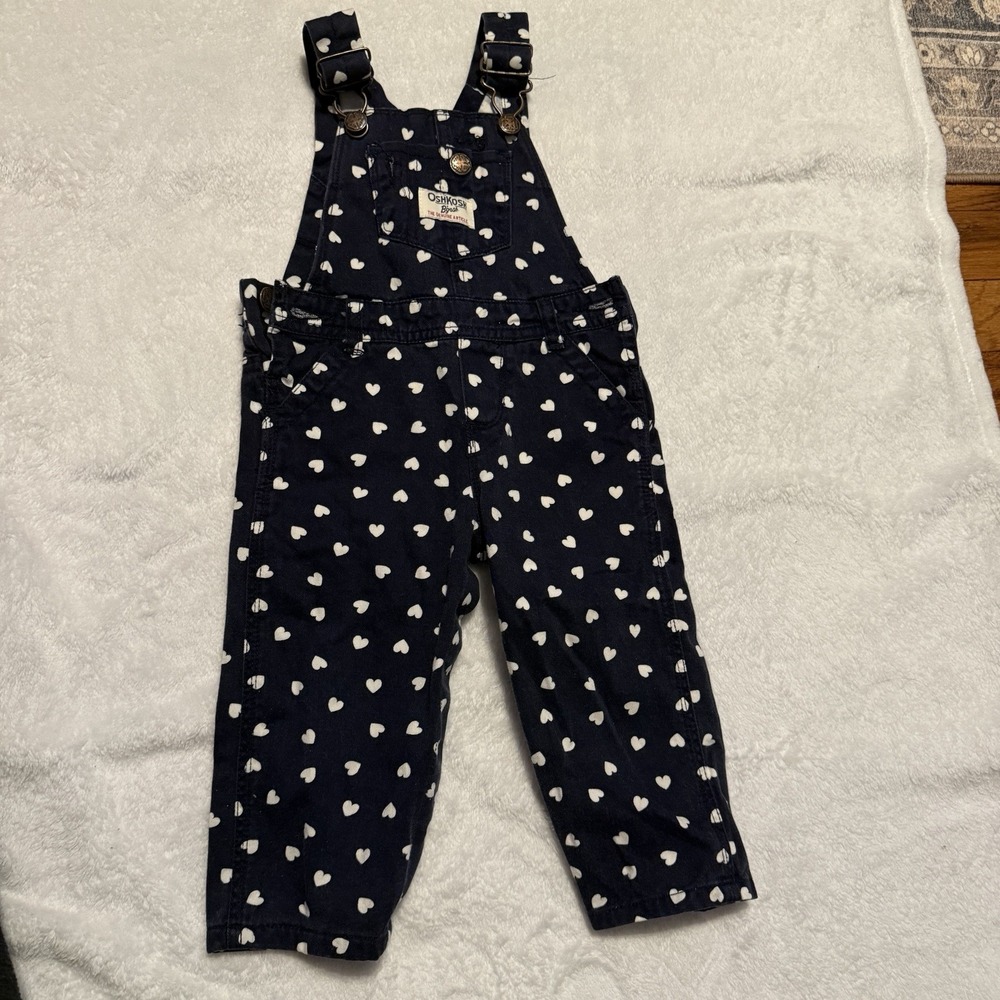 Vintage Oshkosh B'Gosh Vestbak Overalls 12 Months Navy‎ Hearts